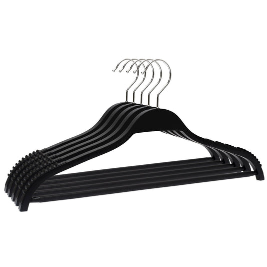 Umeraș din lemn negru cu margini din cauciuc anti - alunecare și bară pentru pantaloni - ideal pentru cămăși, bluze, pantaloni, tricouri și rochii - HUMERO