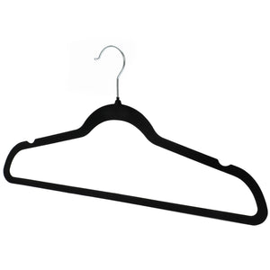 Umeraș antialunecare acoperit cu catifea neagră, cu bară pentru pantaloni - ideal pentru rochii, fuste, pantaloni, bluze și tricouri - HUMERO