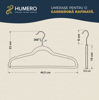 Umeraș antialunecare acoperit cu catifea roz, cu bară pentru pantaloni - ideal pentru rochii, fuste, pantaloni, bluze și tricouri - HUMERO