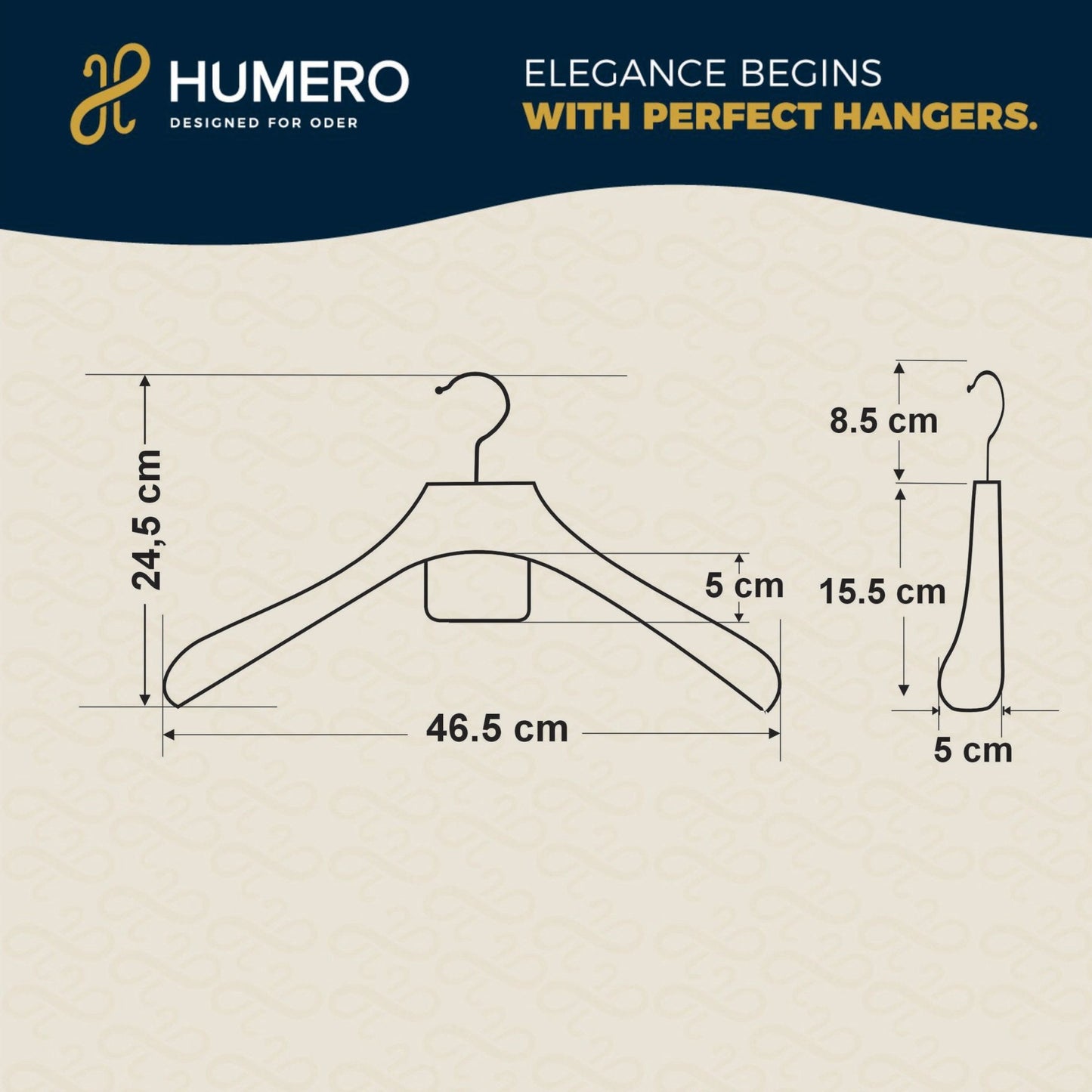 Umeraș de lux, culoare Vintage, cu agățătoare metalică, HUMERO - HUMERO