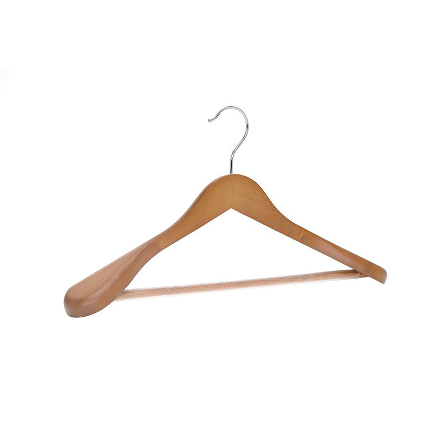 Umeraș de lux din lemn de fag cu umeri lați, bară pentru pantaloni și design modern - ideal pentru costume, sacouri, cămăși, bluze, pantaloni și tricouri - HUMERO