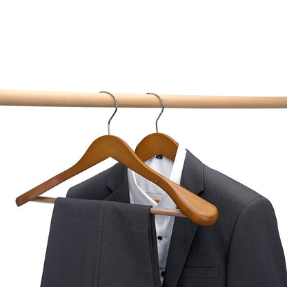 Umeraș de lux din lemn de fag cu umeri lați, bară pentru pantaloni și design modern - ideal pentru costume, sacouri, cămăși, bluze, pantaloni și tricouri - HUMERO
