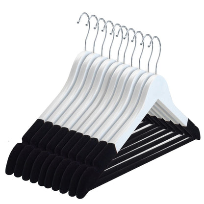 Umeraș din lemn, alb, cu finisaj vintage,bară pentru pantaloni și margini de catifea - ideal pentru cămăși, bluze, pantaloni, tricouri și rochii - HUMERO