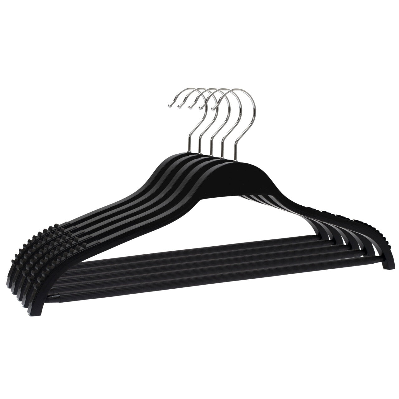 Umeraș din lemn negru cu margini din cauciuc anti - alunecare și bară pentru pantaloni - ideal pentru cămăși, bluze, pantaloni, tricouri și rochii - HUMERO
