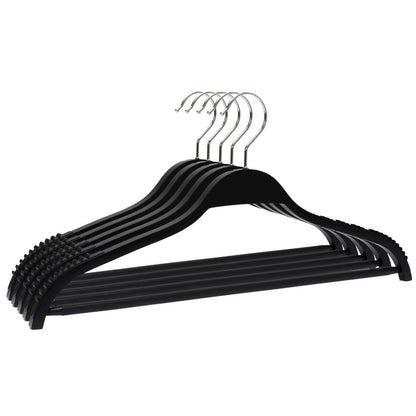 Umeraș din lemn negru cu margini din cauciuc anti - alunecare și bară pentru pantaloni - ideal pentru cămăși, bluze, pantaloni, tricouri și rochii - HUMERO