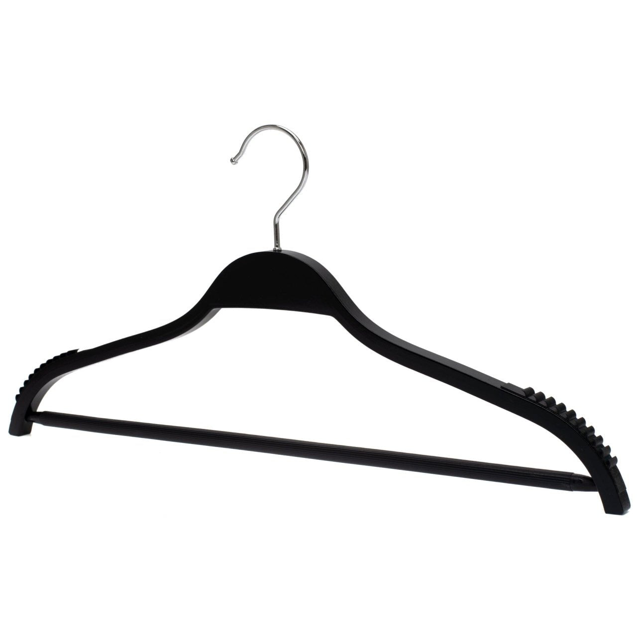 Umeraș din lemn negru cu margini din cauciuc anti - alunecare și bară pentru pantaloni - ideal pentru cămăși, bluze, pantaloni, tricouri și rochii - HUMERO