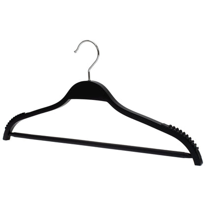 Umeraș din lemn negru cu margini din cauciuc anti - alunecare și bară pentru pantaloni - ideal pentru cămăși, bluze, pantaloni, tricouri și rochii - HUMERO
