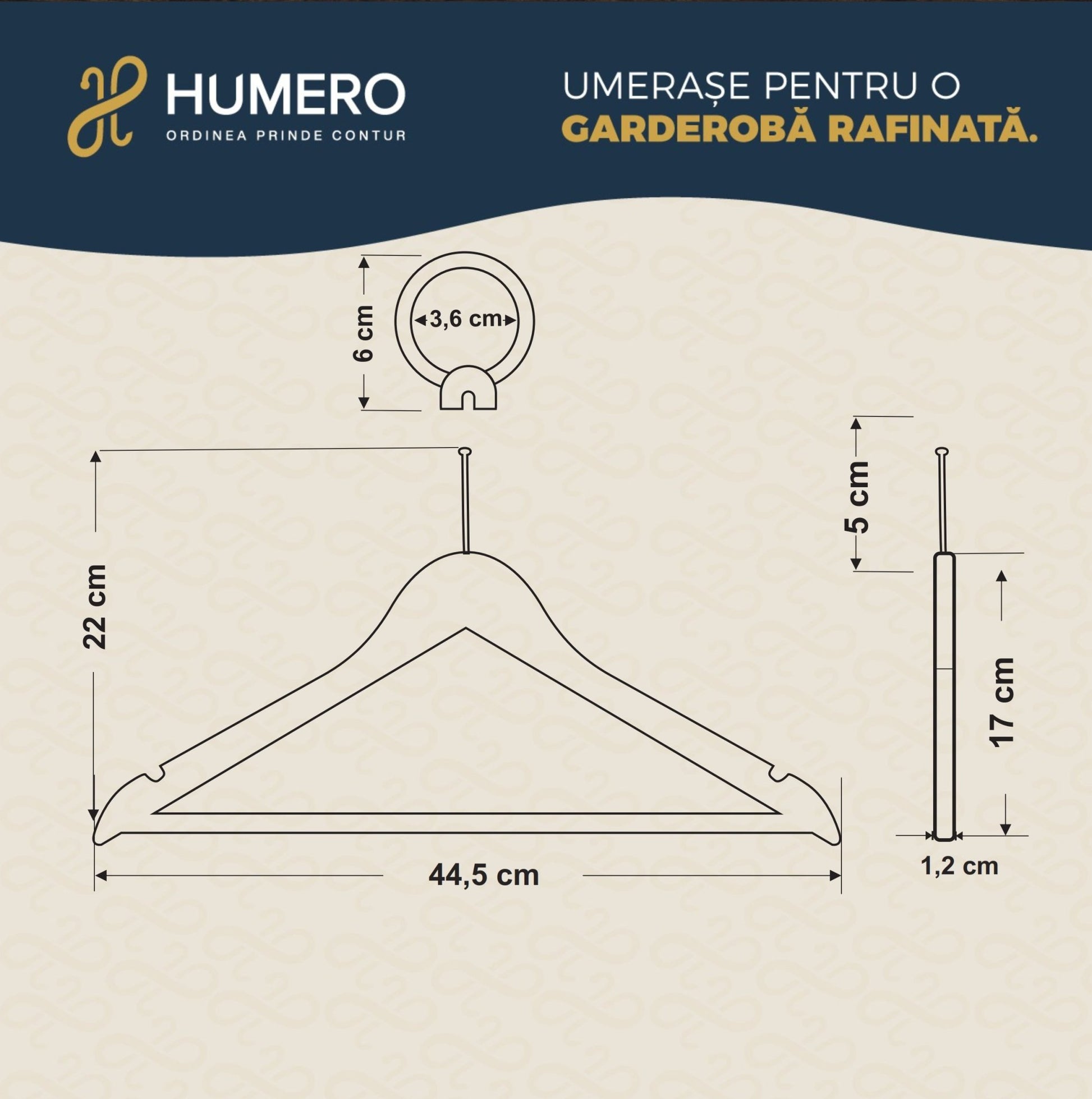 Umeraș hotelier din lemn maro - vintage cu cârlig antifurt si bară pentru pantaloni - ideal pentru cămăși, bluze, pantaloni, tricouri și rochii - HUMERO