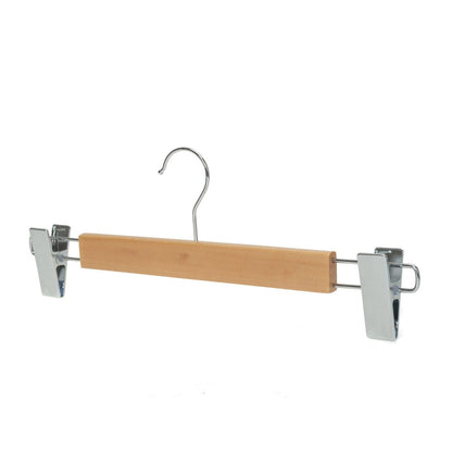 Umeraș lat pentru pantaloni din lemn natur cu clipsuri metalice - ideal pentru pantaloni și fuste - HUMERO