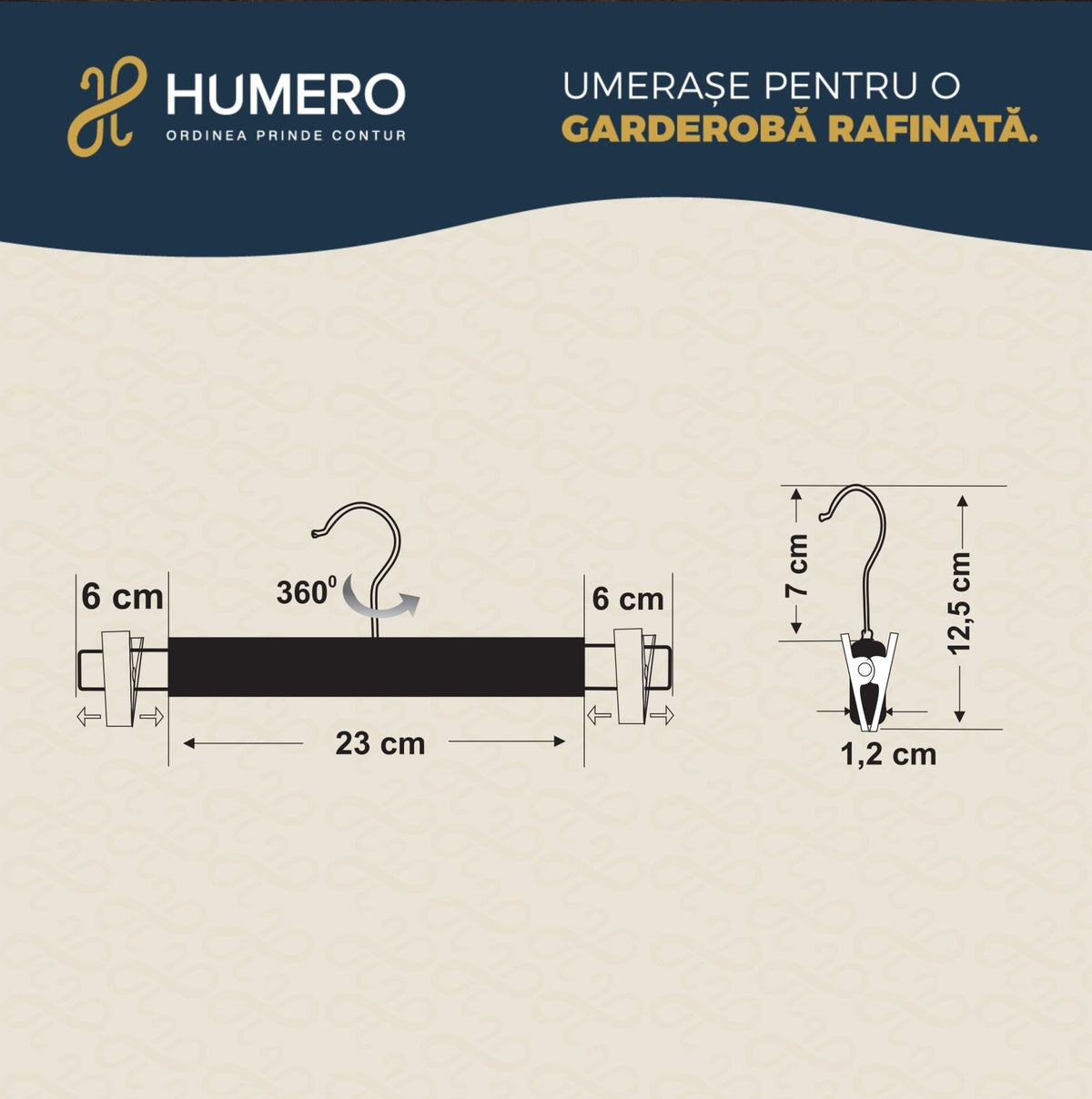 Umeraș lat pentru pantaloni din lemn natur cu clipsuri metalice - ideal pentru pantaloni și fuste - HUMERO