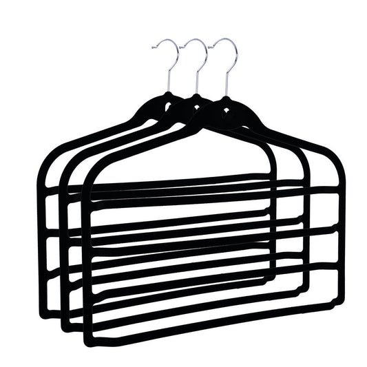 Umeraș organizator antialunecare din plastic negru cu catifea - ideal pentru pantaloni și fuste - HUMERO