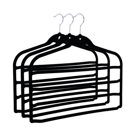 Umeraș organizator antialunecare din plastic negru cu catifea - ideal pentru pantaloni și fuste - HUMERO