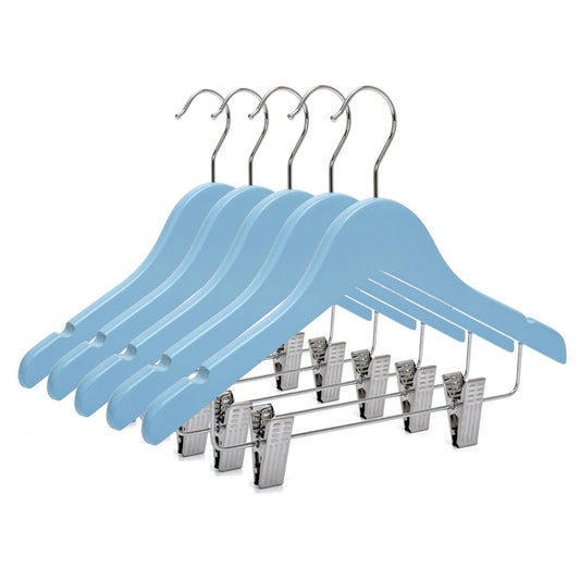 Umeraș pentru copii din lemn de arțar albastru cu clipsuri metalice pentru pantaloni - ideal pentru tricouri, bluze și pantaloni - HUMERO