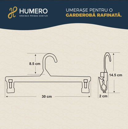 Umeraș pentru pantaloni din plastic alb cu clipsuri - ideal pentru pantaloni și fuste - HUMERO